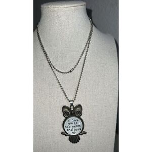 Owl necklace nostalgia ‘I love you to the moon and back’ silver tone EUC 15.5”